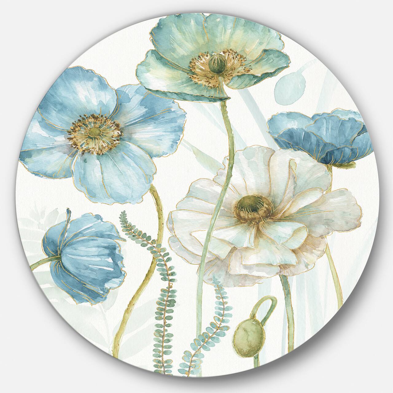 Designart - Blue Cottage Flowers Drawing II - Farmhouse Metal Circle Wall Art